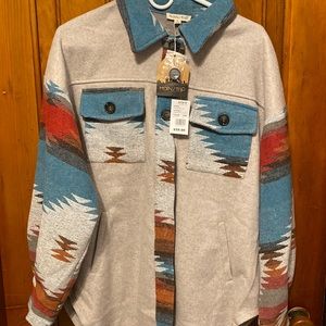 Aztec printed jacket, size small, wool, extra button, never worn
